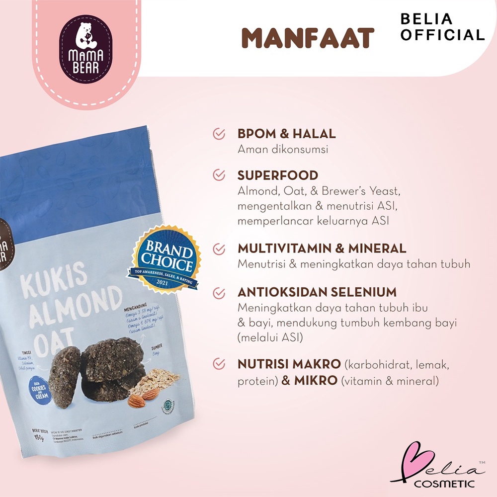 ❤ BELIA ❤ Mama Bear MamaBear Kukis Almond Oat Cookies &amp; Cream | Cokelat Chocolate Chip | Kukis | Kue | Baby | Bayi | BPOM