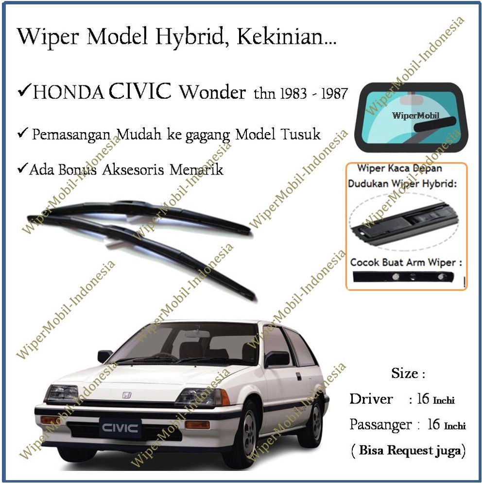 Wiper Hybrid Honda Honda Civic Wonder 1983 1984 1985 1986 1987