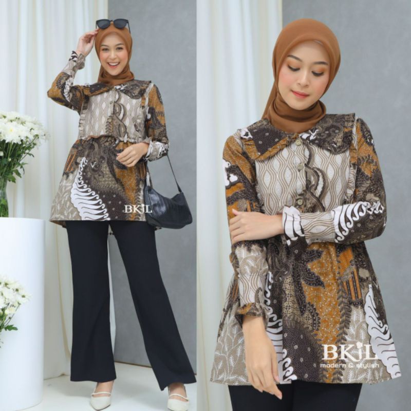 BAJU BATIK WANITA MODERN MONALISA GENES M L XL XXL asli PEKALONGAN TERBARU 2022 BLOUSE KANTOR-toska ans