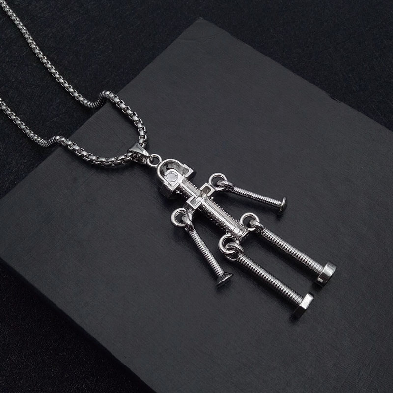 Kalung Liontin Bentuk Robot Bahan Stainless Steel Gaya Punk Untuk Pasangan