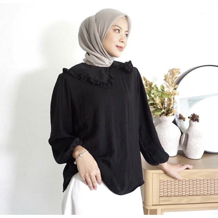 DINGGO - DEWI TOP Bahan Linen Crinkle Blouse Wanita Korean Style Kemeja Wanita Atasan Fashion Wanita