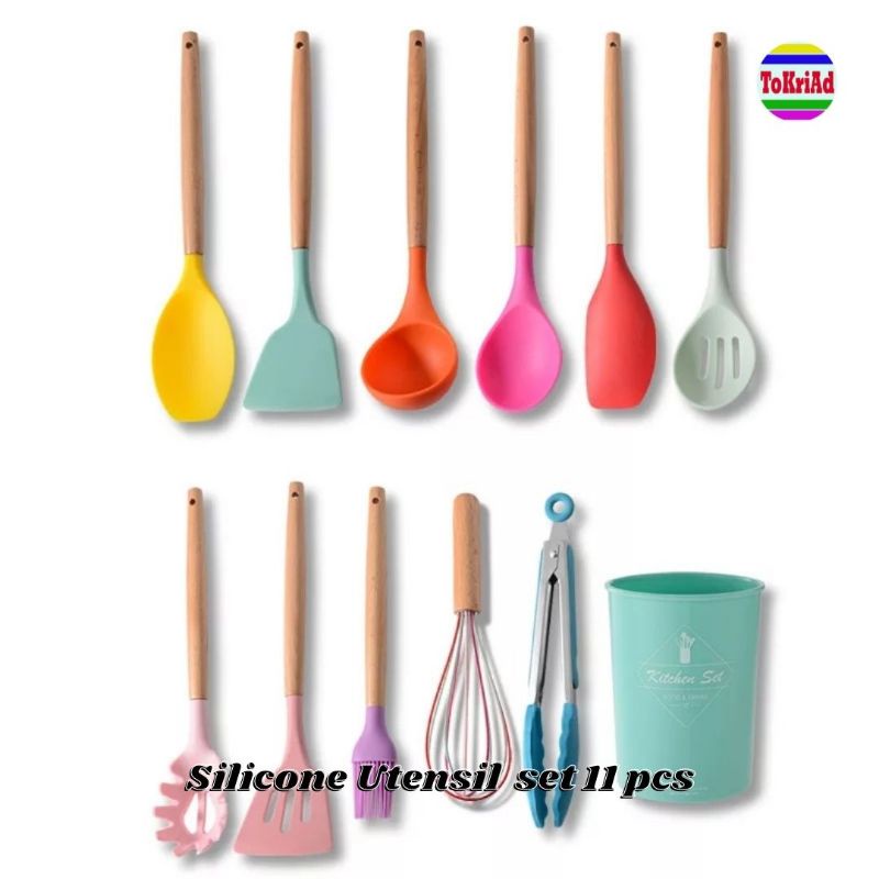 Utensil Silicone Set Spatula silikon tahan panas  Peralatan masak  silicon sutil KITCHEN SET 11 pc