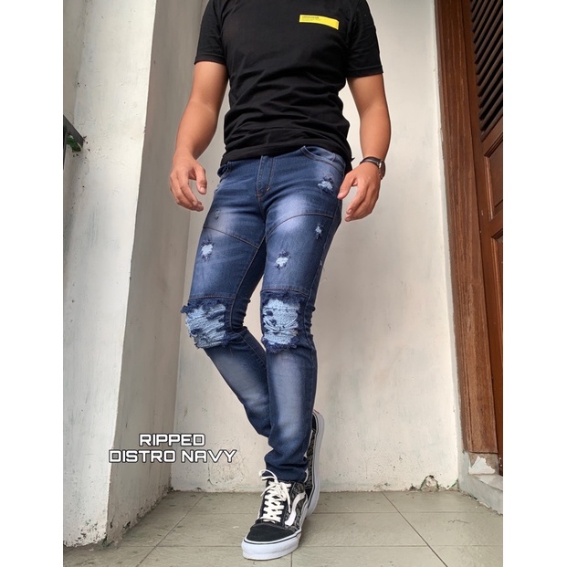 Celana Jeans Panjang Sobek Pria Original Slimfit Jeans Strech Sobekan Pakai lapisan 27-33 Korean Style Distro Import Termurah