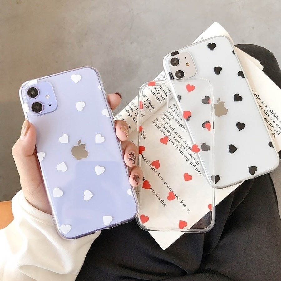 Soft Case TPU Bening Ultra Tipis Motif Kartun Hati untuk iPhone 6 6S 7 8 Plus x XR 11pro Max