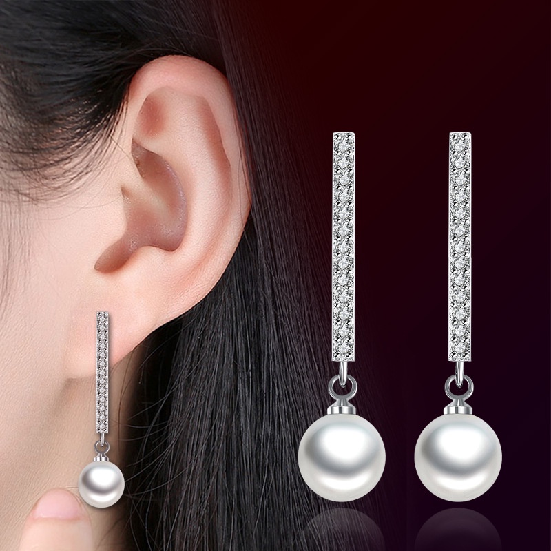 Anting Perak 925 Wanita Zirkon Mutiara Anting-Anting Fashion Perhiasan EH00004