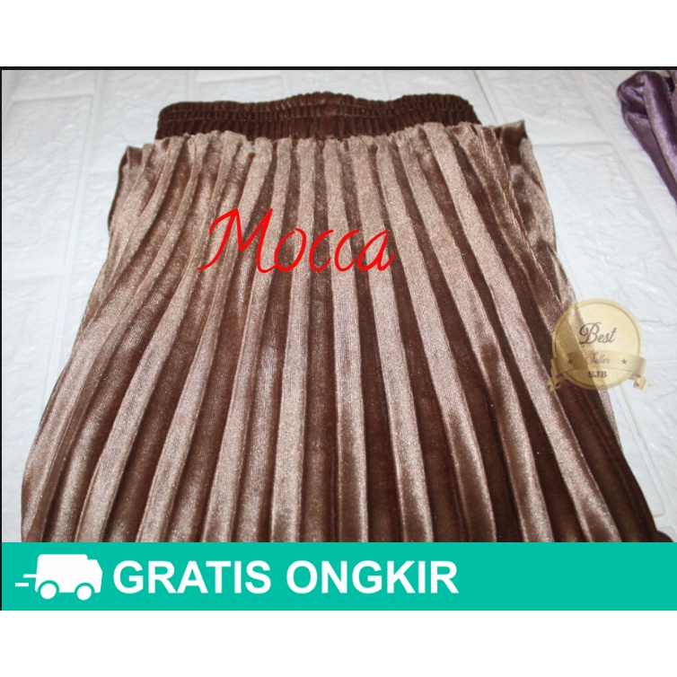 Rok Bludru Velvet Panjang Plisket Premium-5