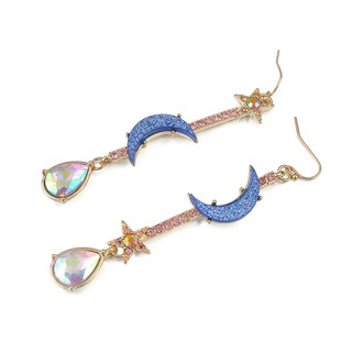 1 Pasang Anting Tusuk Motif Bulan Bintang  Warna  Biru  