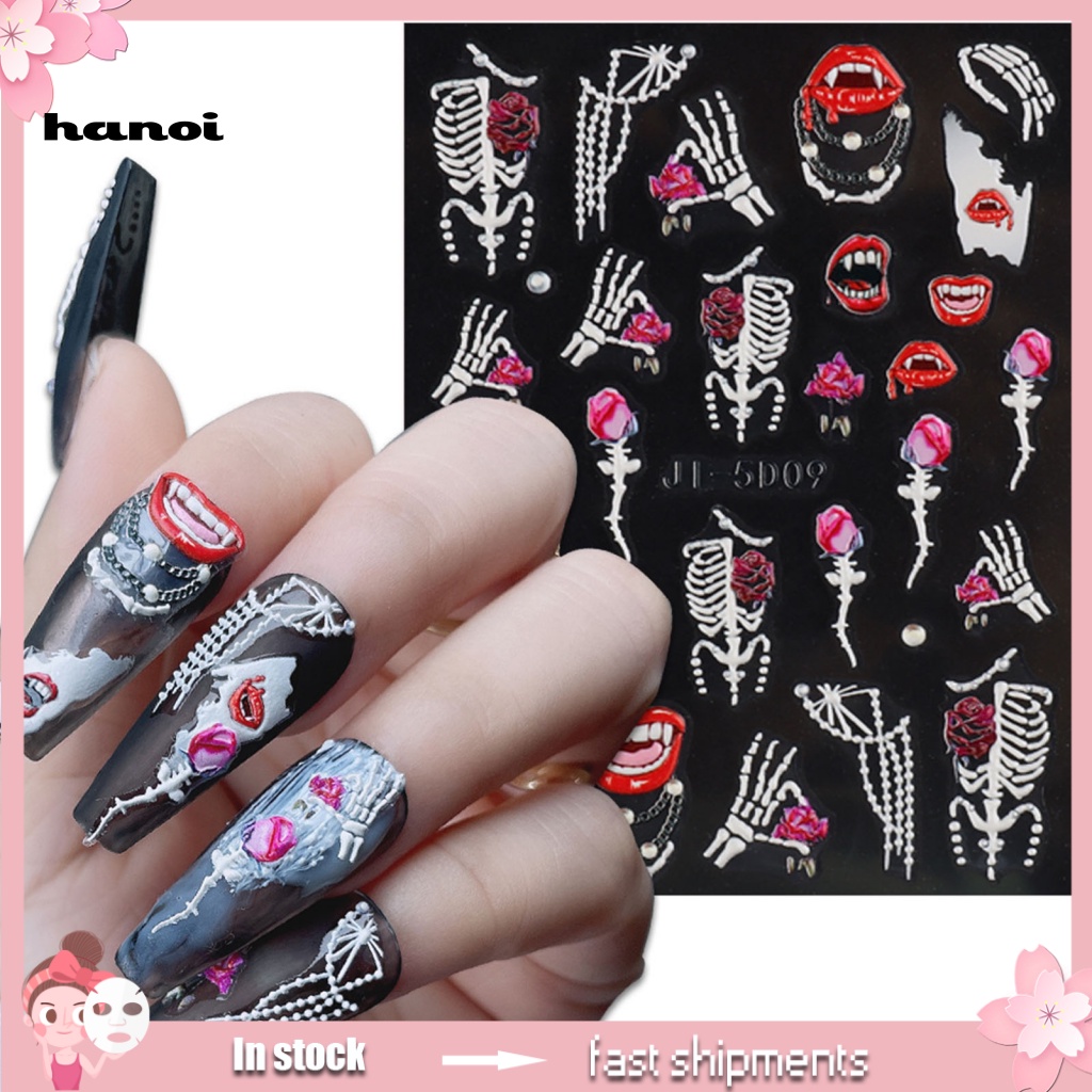 Han Stiker Kuku Motif Halloween Untuk Nail Art DIY