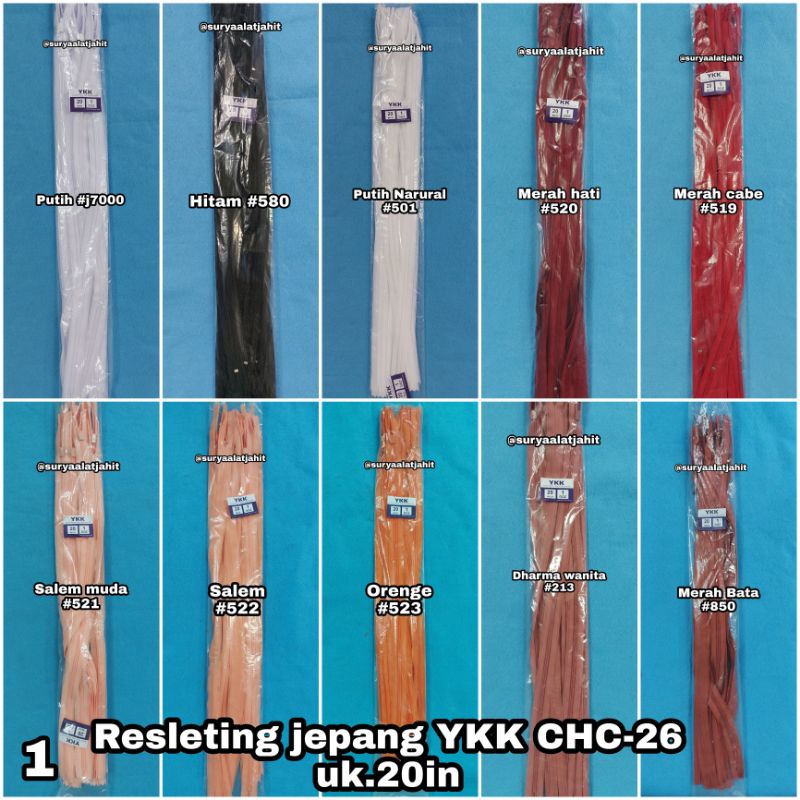 🅰️Resleting jepang YKK 20in/50cm CHC-26 @1lusin =rp.98.500/12pcs