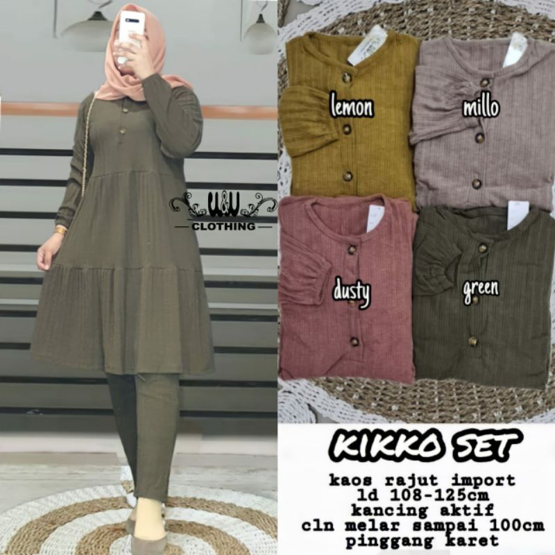 KIKKO SET SETELAN TUNIK CELANA POLOS KAOS RAJUT BUSUI KANCING AKTIF SET BAJU BUSANA MUSLIM TERBARU