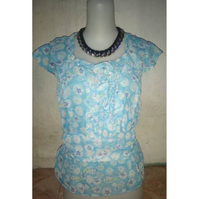 Blouse biru blouse chiffon atasan biru atasan chiffon