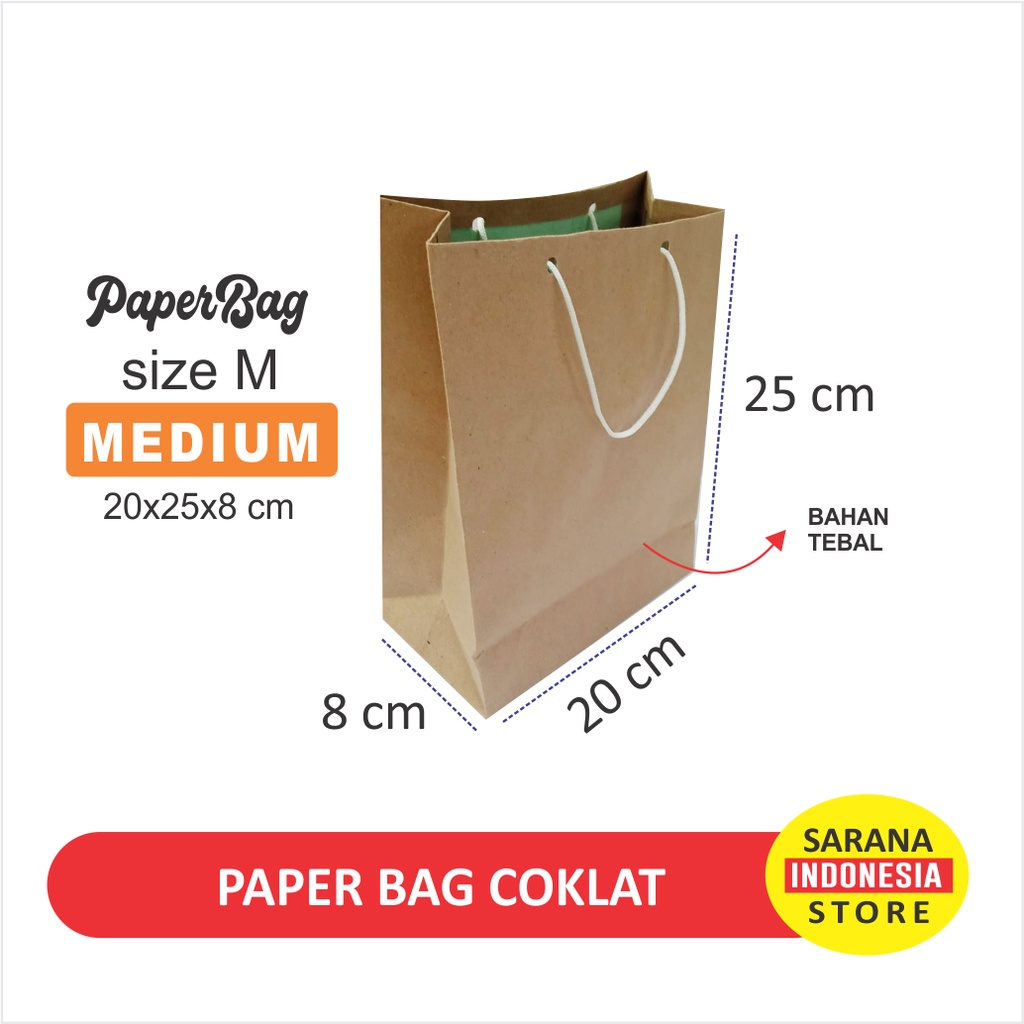

Paper bag coklat polos - Tas Kertas Goodie Bag Kraft ukuran M medium