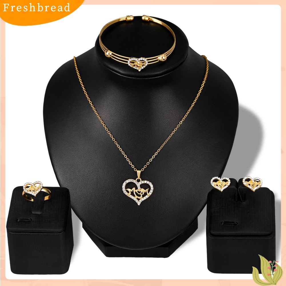 Terlaris Women KC Gold Plated Mom Hollow Heart Necklace Jewelry Set Bracelet Earrings