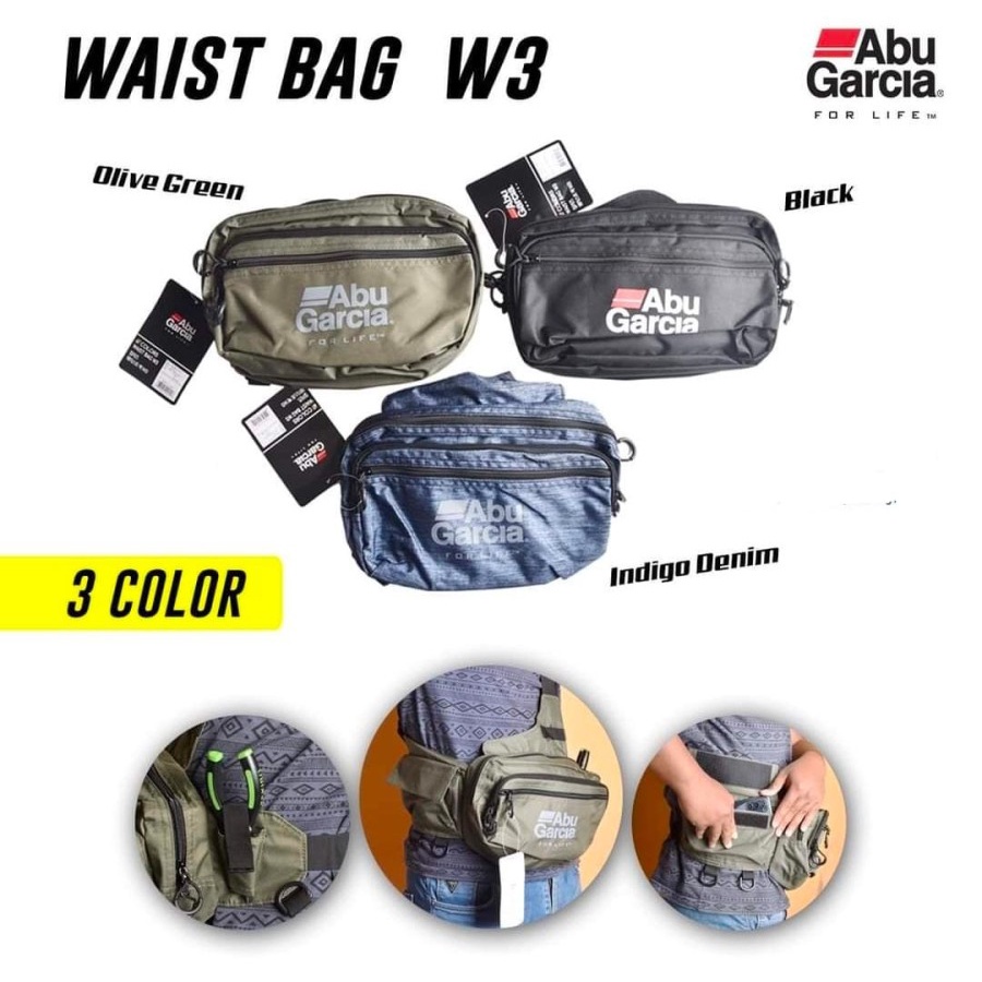 Tas Pancing ABU GARCIA W3 Tas Pinggang Selempang Waist Bag Tempat Perlengkapan Aksesoris Alat Pancin