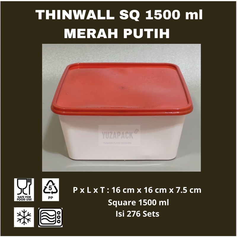 Jual Thinwall Square 1500 ml Merah Putih Take Away Box Plastics