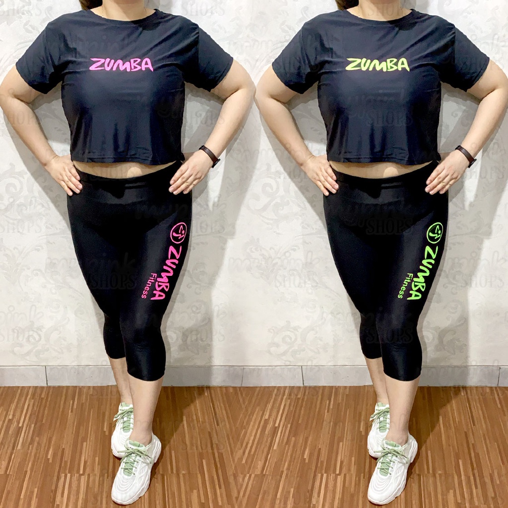 Stelan Senam Jumbo Zumba Crop + Celana Zumba Fitness 7/8 XXL / Stelan Baju Senam Jumbo Big Size Zumb
