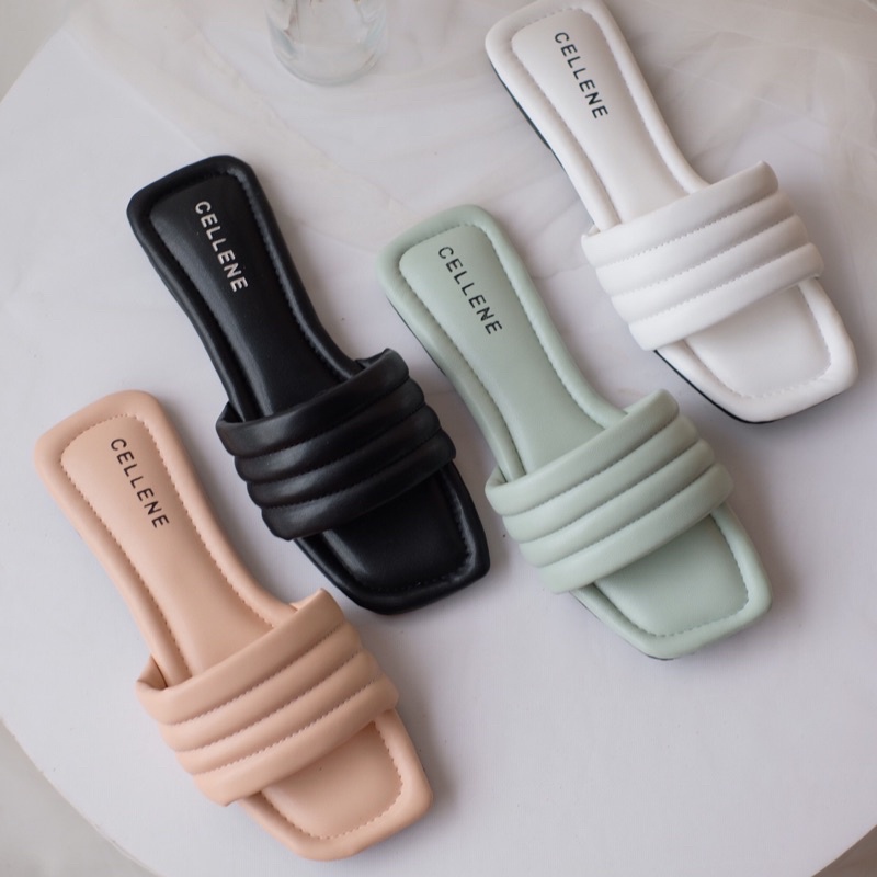 𝗖𝗘𝗟𝗟𝗘𝗡𝗘 Puffy Sandal (flat) / sandal harian empuk