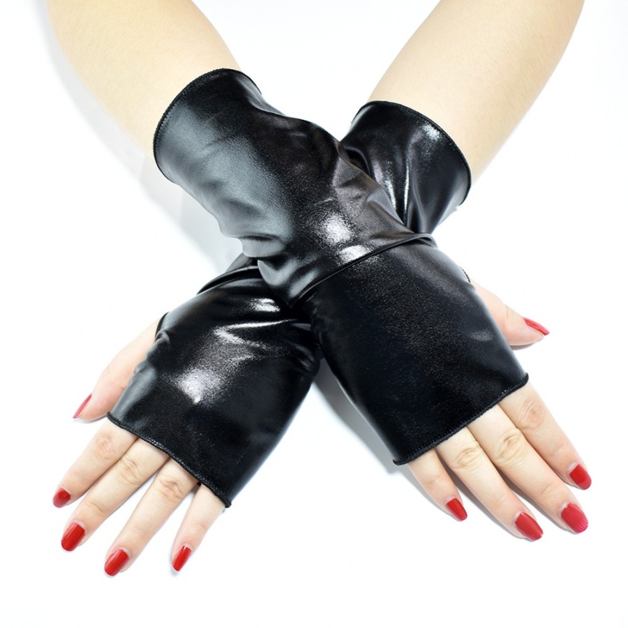 LTX-07 sarung tangan kulit pu leather gloves setengah jari hitam kilap