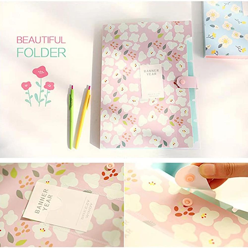 [Elegan] File Folder Expandable Perlengkapan Sekolah Organizer Meja File Organizer Tutup Snap Ukuran A4 Floral File Folders