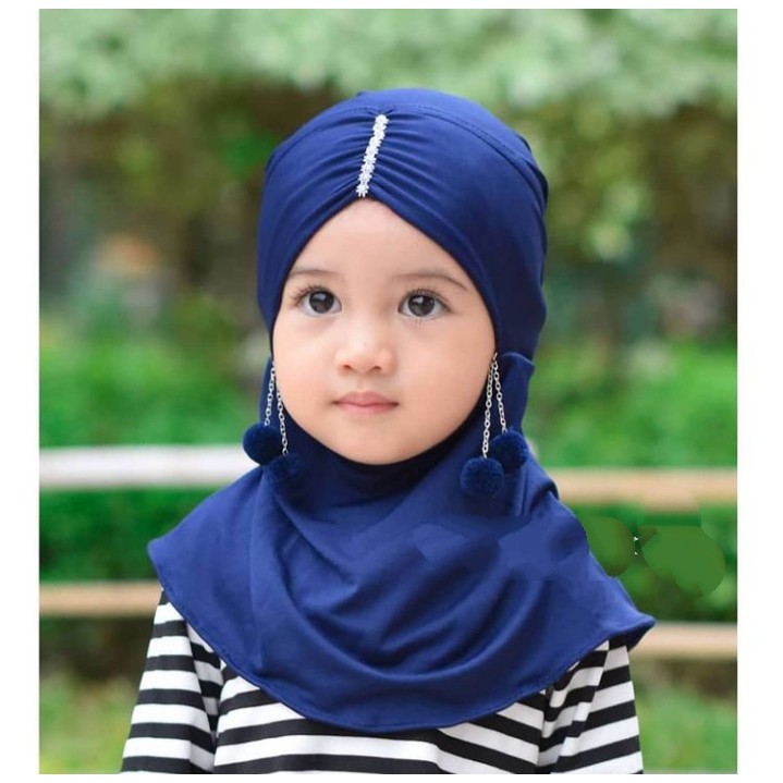 jilbab anak bayi ANTING POM POM / ciput anak bayi /kerudung anak terbaru