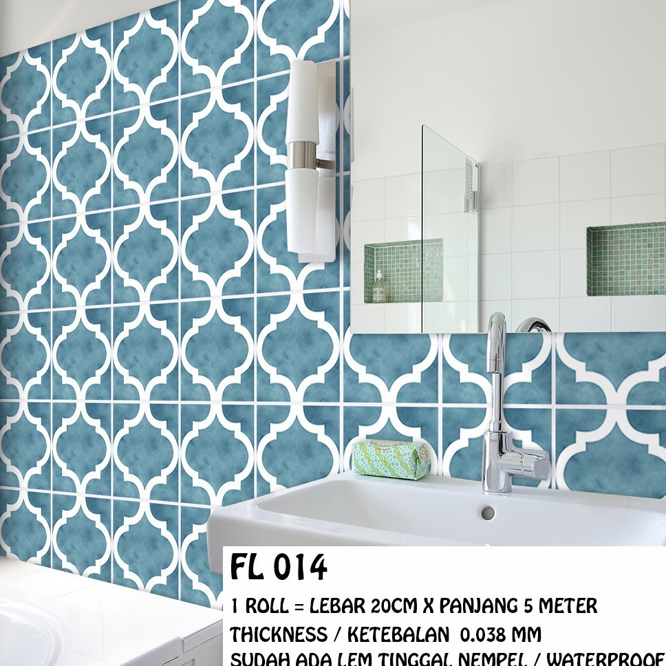 WALLPAPER FLOORING [GD] PVC FL 014 STICKER LANTAI STIKER DAPUR BIRU