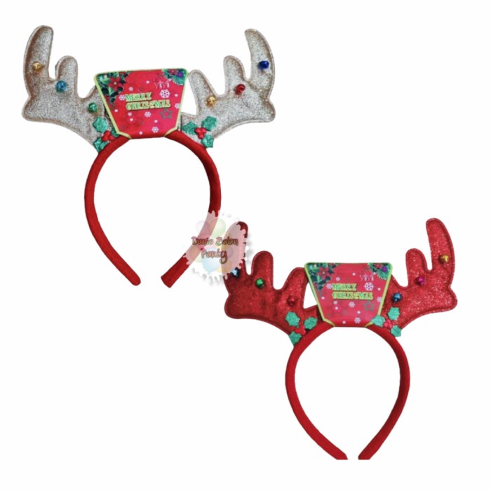 Bando Natal Tanduk Rusa / Head Band Natal Merry Christmas Silver Merah