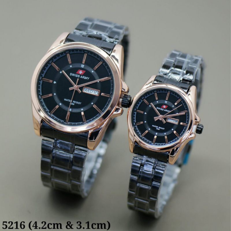 Jam Tangan Couple SA Swiss S-5216M Tanggal Hari Aktif Strap Rantai Stainlesss