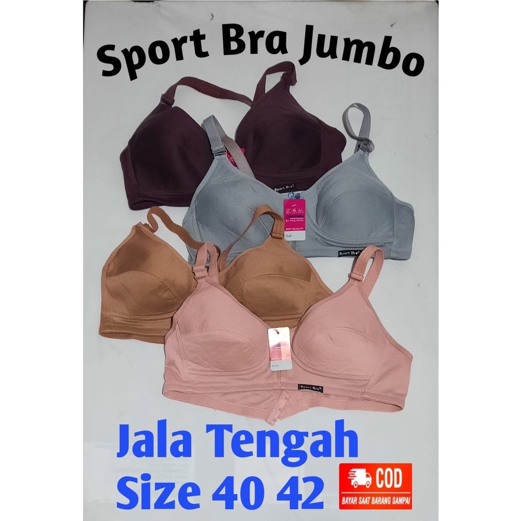 Bra Bh Sport Wanita Ibu Tanpa Kawat Jumbo Uk 40 42 Jala Tengah Caresby