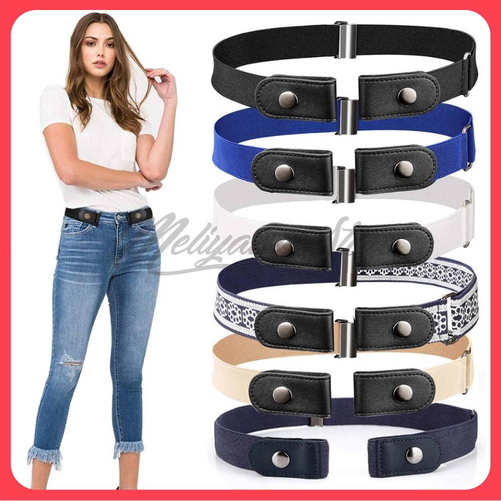 Sabuk Gesper Elastis Pria Wanita - Buckle Free Women And Man Simple Jean Pants Dresses