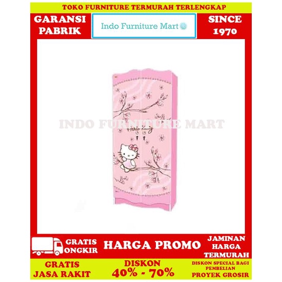 Lemari Pakaian Baju 2 Pintu Kea Panel Hello Kitty Magnolia