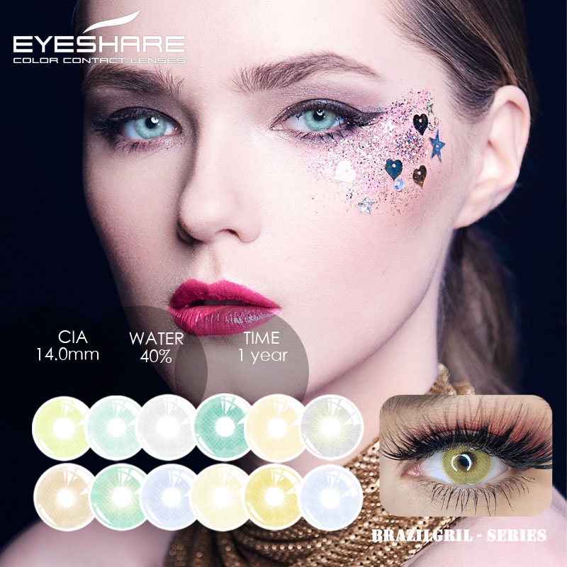 1 Pasang Lensa Kontak Berwarna Diameter 14.0MM Normal &amp; Minus(0.00) Kadar Air 40% / Mata Korea / Free Lencase/ Softlen Berwarna/ Lensa Warna BRAZIL GIRL AZUL/GRAPHITE