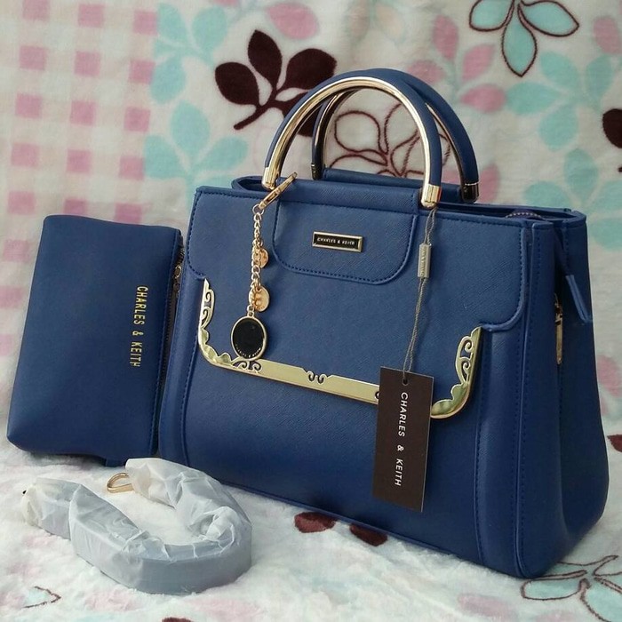 Tas Handbag Wanita Pesta Kerja Charles and Keith 0022 biru Branded Import Kekinian Kece Keren