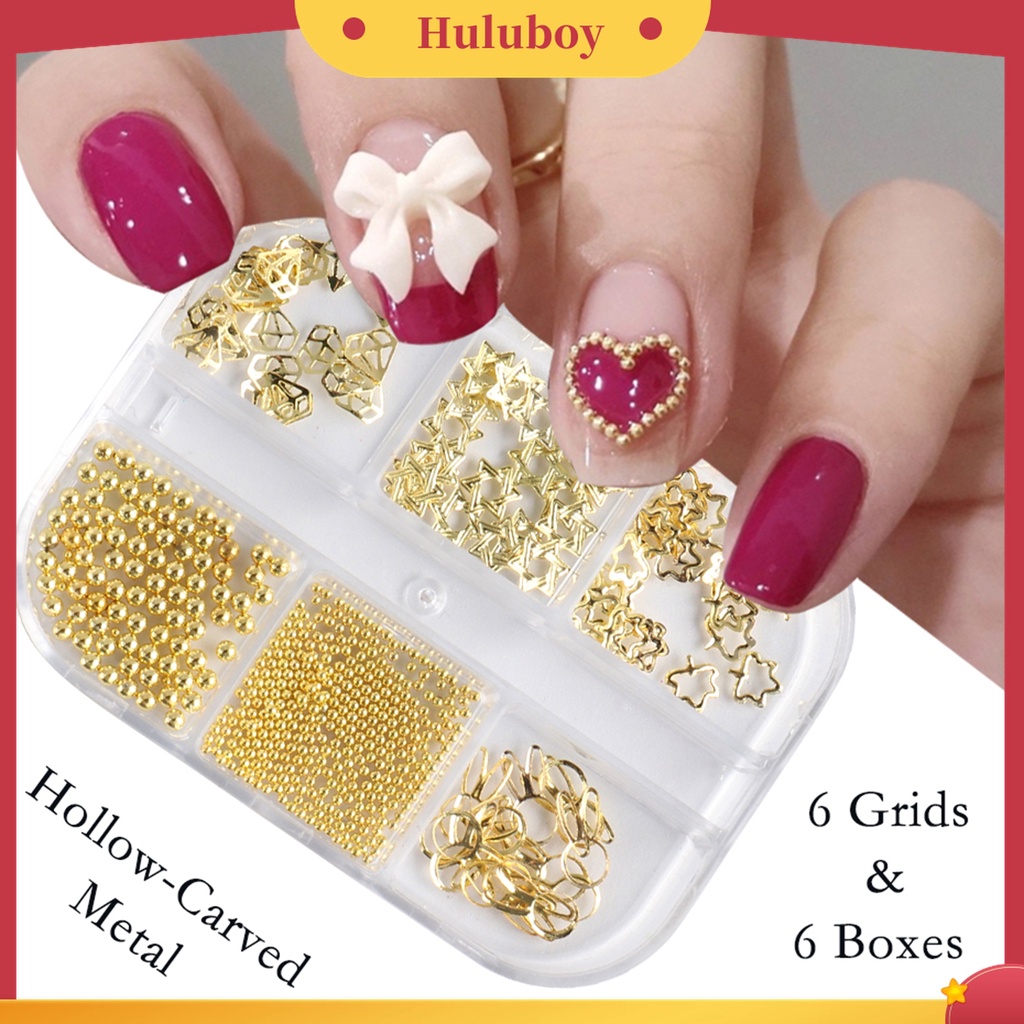 Huluboy Huluboy♡ Charms Manik-Manik Bentuk Bintang Hollow 3D Bahan Metal Untuk Dekorasi Nail Art