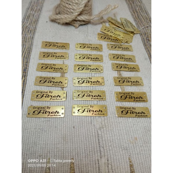 plat label baju, label hijab logam min 50
