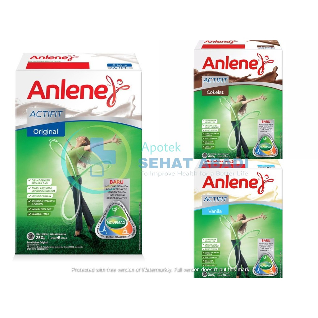 Anlene Actifit 600 gram susu tinggi kalsium untuk usia &lt; 50 tahun rasa original | vanila | coklat