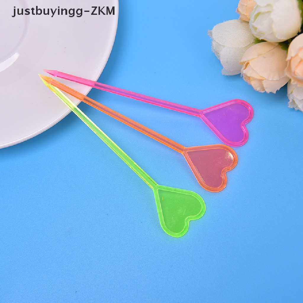 [justbuyingg] 50pcs Plastic Disposable Forks Stick Food Picks Heart Arrow Dessert Fruit Forks [zkm]