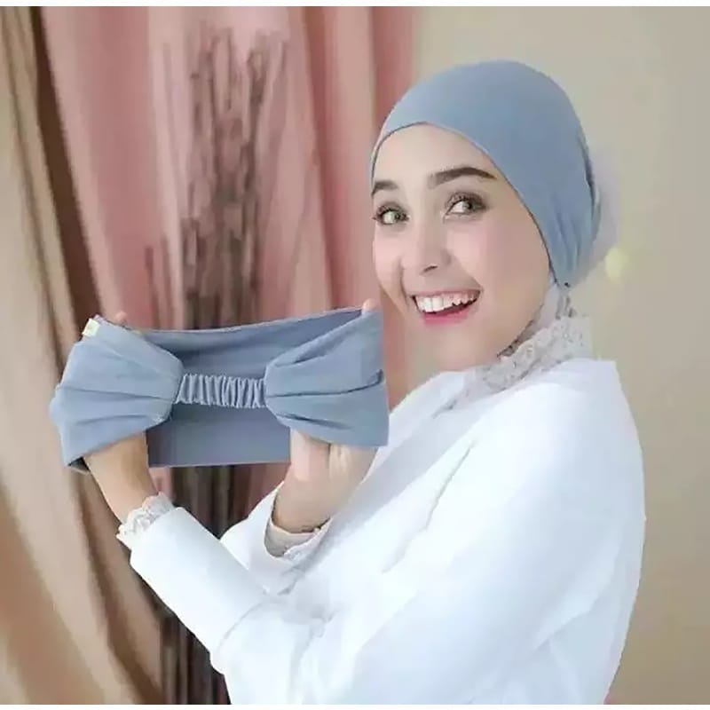 ciput bandana kaos premium 2in1 daleman kerudung hijab warna hitam putih anti pusing