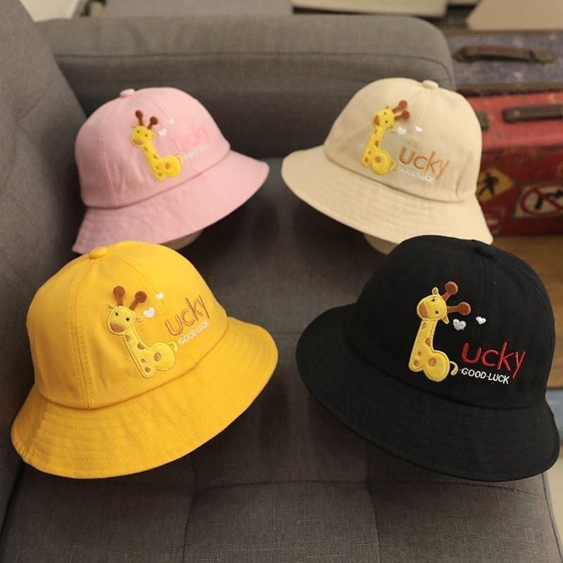 Topi Anak Bucket GooD Lucky Jerapah / Bucket Topi Anak GooD Lucky Bordir Quality / Topi Anak Import Laki - Laki dan Perempuan