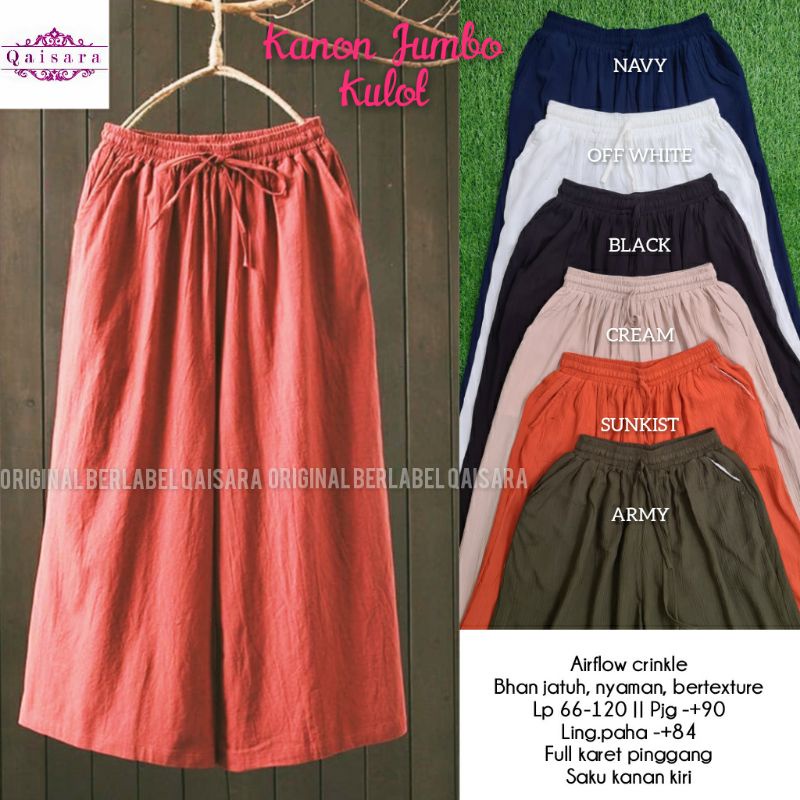 Hitam Kanon Kulot Loose Katun Linen Jumbo Lp 66-120 M-XXXXL Highwaist Panjang Polos by Qaisara