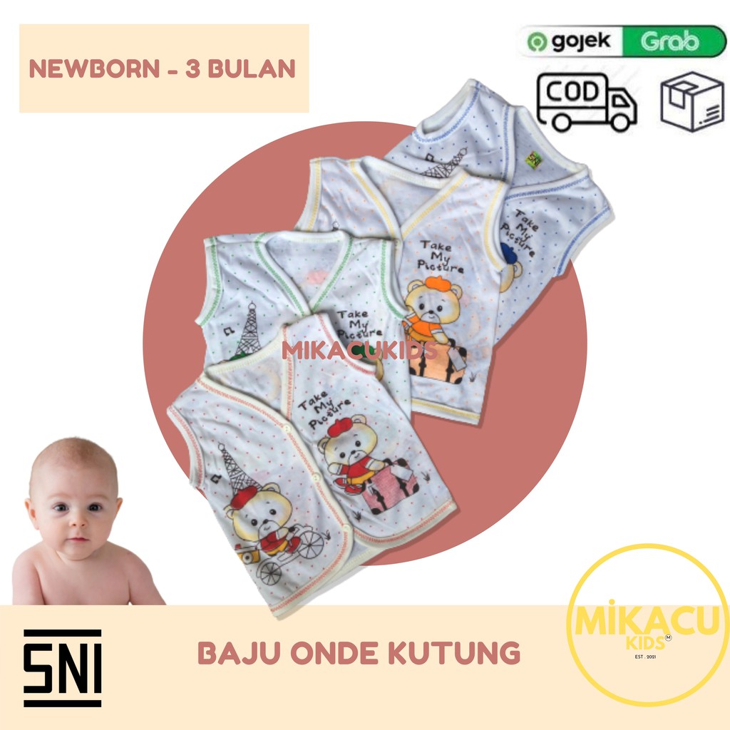 1LUSIN Baju Bayi Atasan Kutung Motif Onde (SNI) Newborn-3 Bulan Baju Tidur Anak, Kaos Bayi