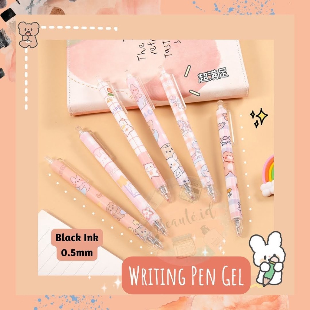 Pulpen Bulpoin Mekanik Pena Tinta Warna Hitam 0.5mm Ink Gel Pen Motif Unik Beruang Lucu Gadis Cepat Kering Untuk Anak Dewasa Alat Tulis Sekolah Kerja Kantor