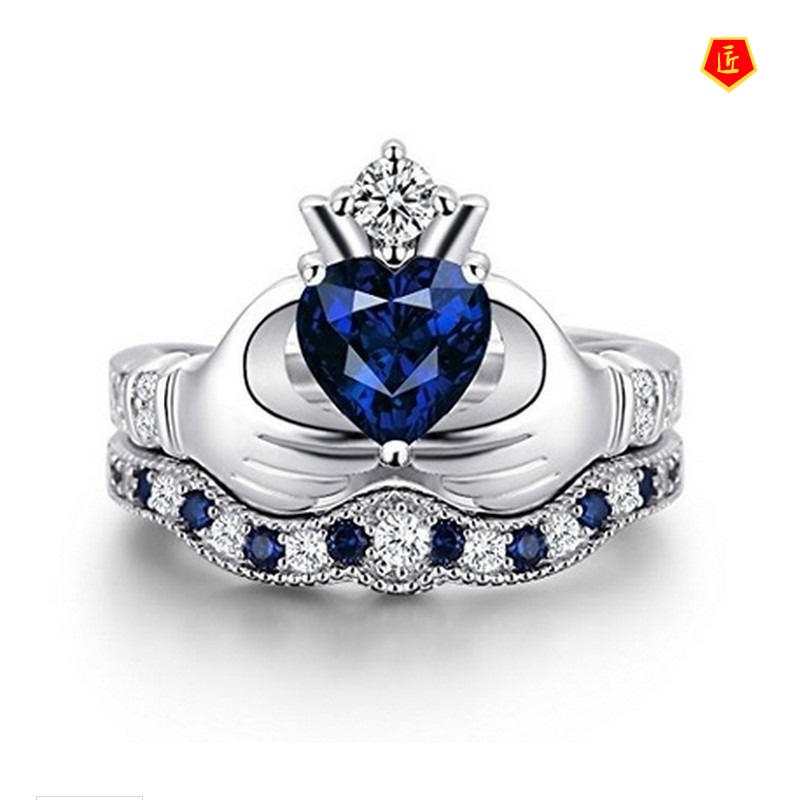 [Ready Stock]Luxury Creative Sapphire Double Layer Ring Set