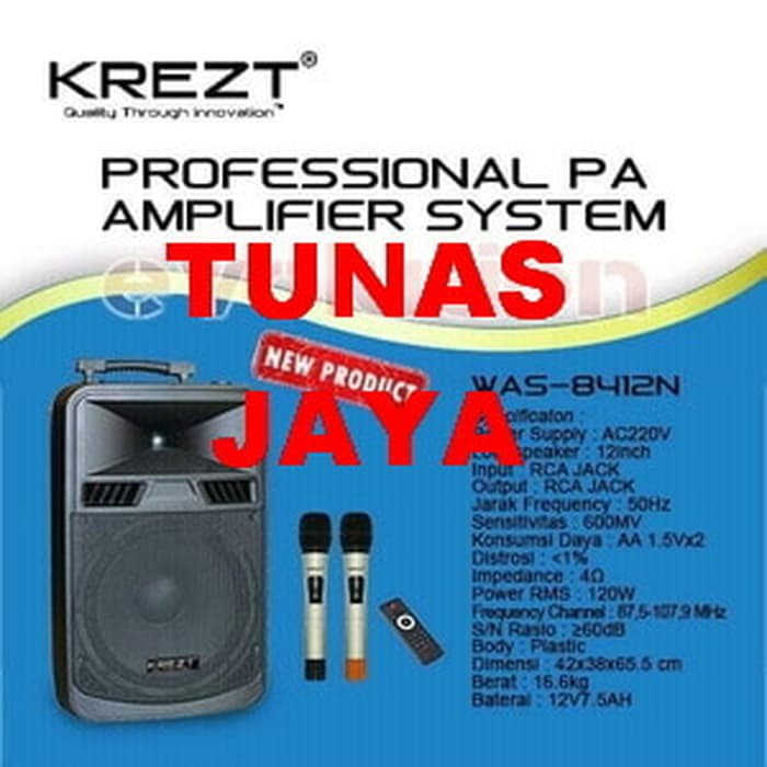 Speaker Portable Amplifier Wireless Krezt WAS 8412 N 12 Inch