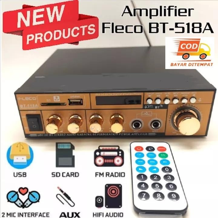 Fleco Amplifier Bluetooth BT-518A/Power Amplifier Salon Aktif/Ampli