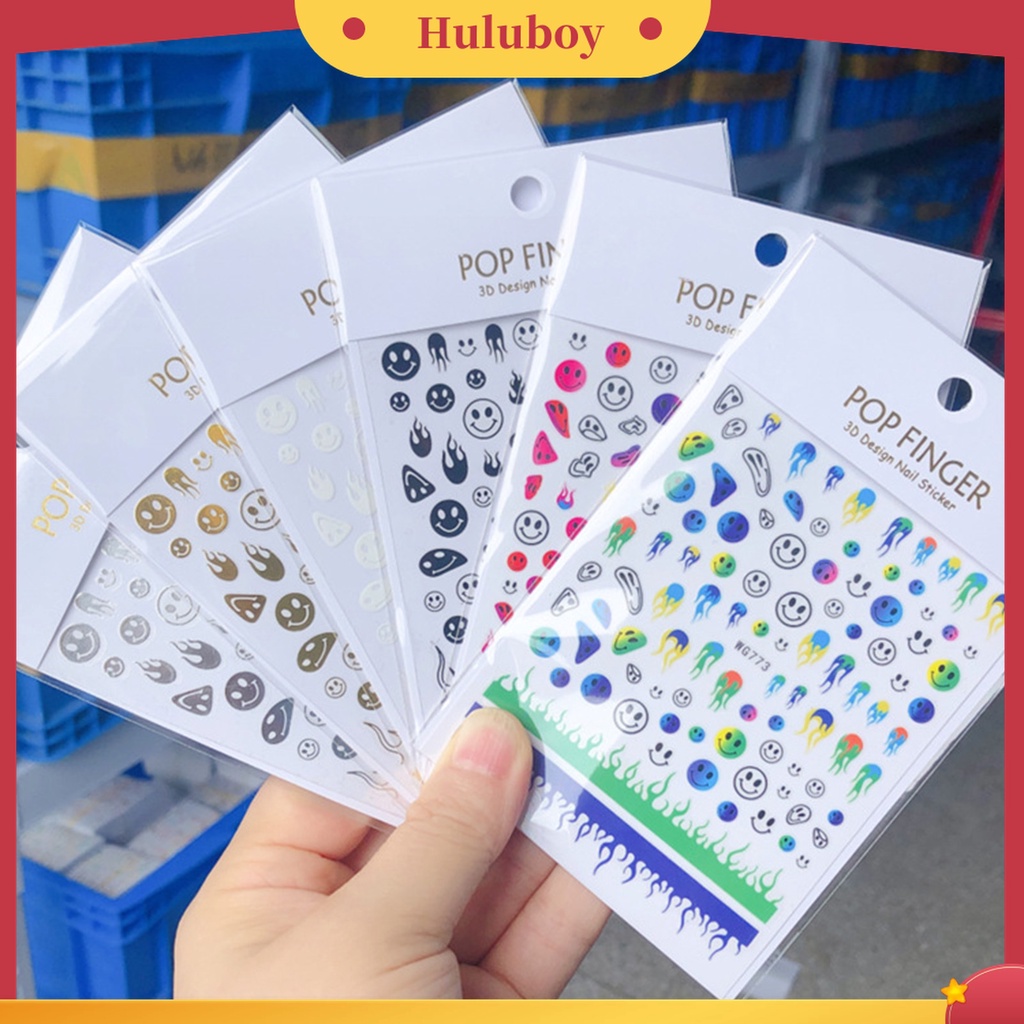 Huluboy Huluboy♡ Stiker Kuku Motif Api Tersenyum 6 Warna Untuk Dekorasi Manicure