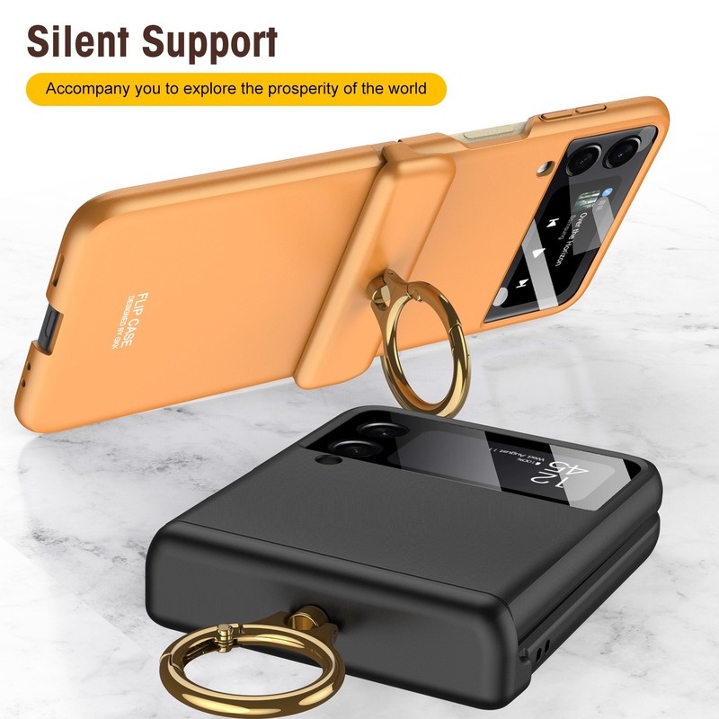 Case Pelindung Lensa Magnetik Shockproof Ultra Tipis Dengan Ring Stand Jari Untuk Samsung Galaxy Z Flip 3