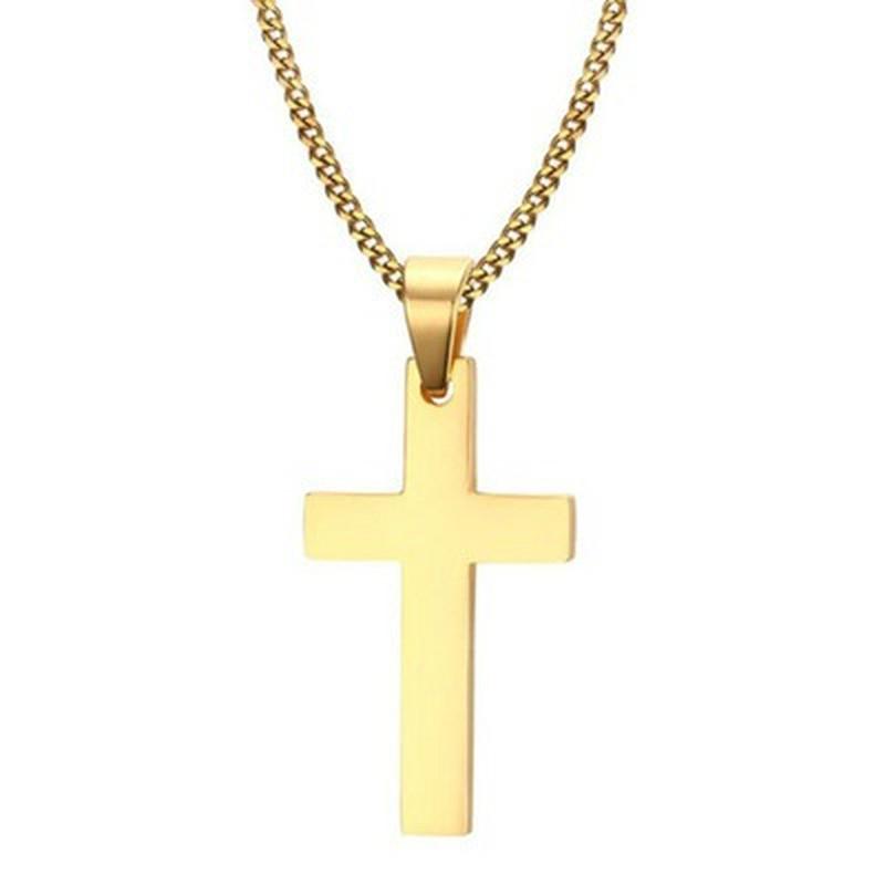 Kalung Liontin Salib Yesus Bahan Stainless Steel Warna Silver / Gold / Hitam Untuk Pria / Wanita