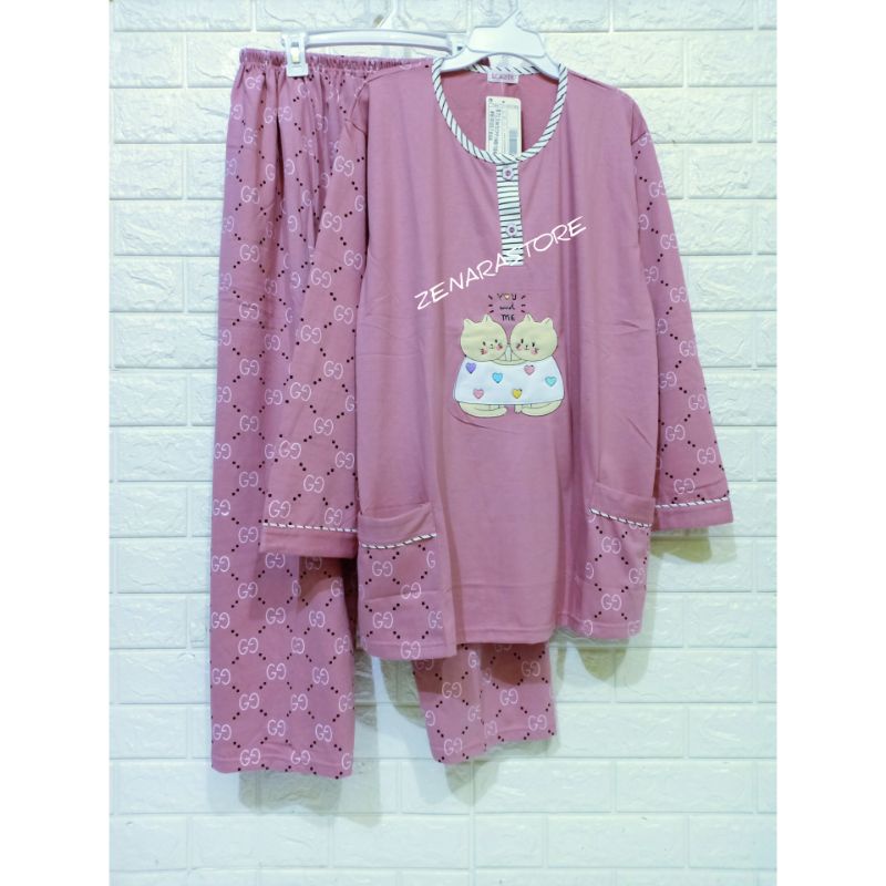 Piyama wanita pp jumbo dewasa kancing 2 lorita by sofie baju tidur big size panjang ld 110-130 cm-1