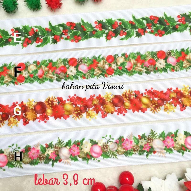 Pita Motif Natal (Merry Christmas) Grosgrain 3,8 cm per yard (90 cm ) E - H