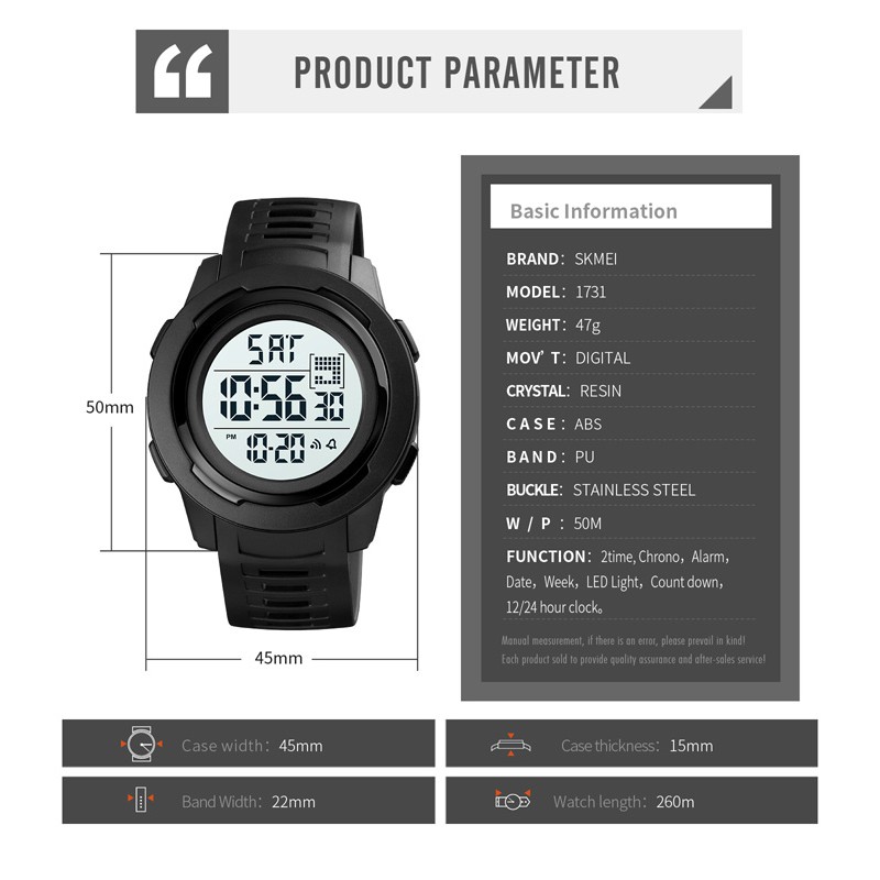 SKMEI 1731 Jam Tangan Pria Digital Dual Time Chronograph Sport Watch Anti Air Tali Rubber WATCHKITE WKOS